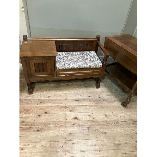 515 - An oak veneered telephone table together with a small drop leaf occasional table