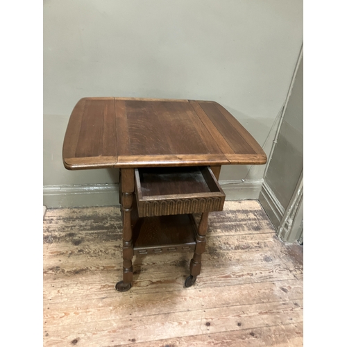 515 - An oak veneered telephone table together with a small drop leaf occasional table