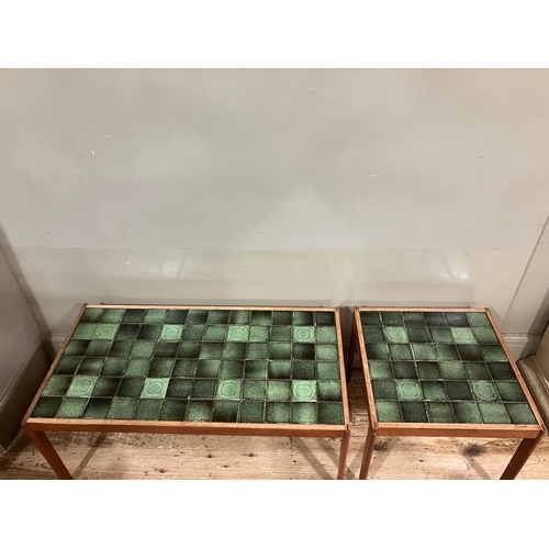 521 - Two late 1960s tile topped tables with teak frames, the tiles possibly Hornsea pottery, 98cm x 50cm ... 