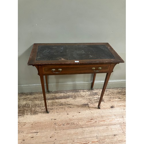 514 - An Edwardian mahogany and satinwood banded writing table having a Rexine incised writing surface ove... 