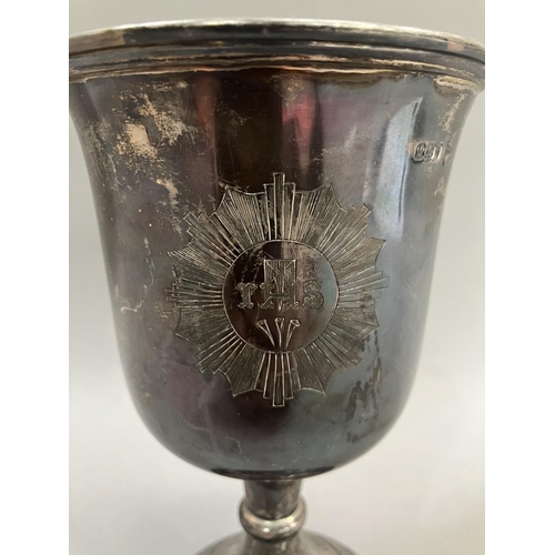 358 - A Victorian silver ecclesiastical chalice, Sheffield 1896 for Walker & Hall, fluted bowl, engraved '... 