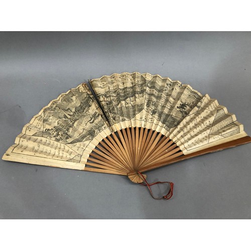 136B - Chinese Topographical Fan: a very unusual paper fan with bamboo sticks, 19th century or earlier, the... 