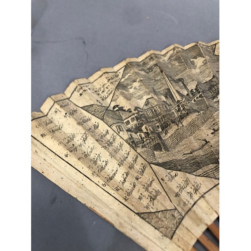 136B - Chinese Topographical Fan: a very unusual paper fan with bamboo sticks, 19th century or earlier, the... 