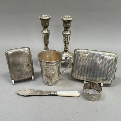 207 - An early 20th century Continental 935 silver cup, tapered scales scroll taped handle, foliate engrav... 