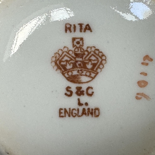 126 - An early 20th century English tea service, transfer printed and enamelled with sways and cartouche f... 