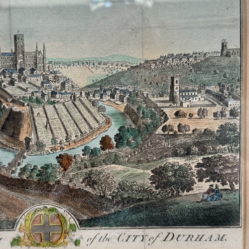 252 - A hand tinted engraving The South-West Prospect of the city of Durham, 19.5cm x 25cm, a later tinted... 