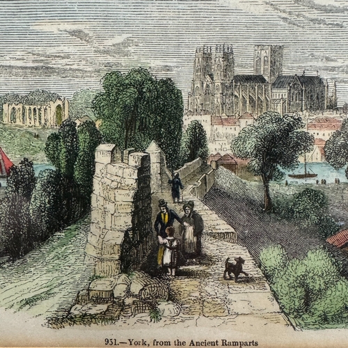 252 - A hand tinted engraving The South-West Prospect of the city of Durham, 19.5cm x 25cm, a later tinted... 