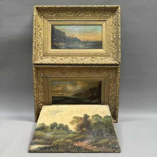 163 - Melville, E (possibly S E Melville), pair of coastal scenes, oil on canvas, 20.5cm x 41cm together w... 