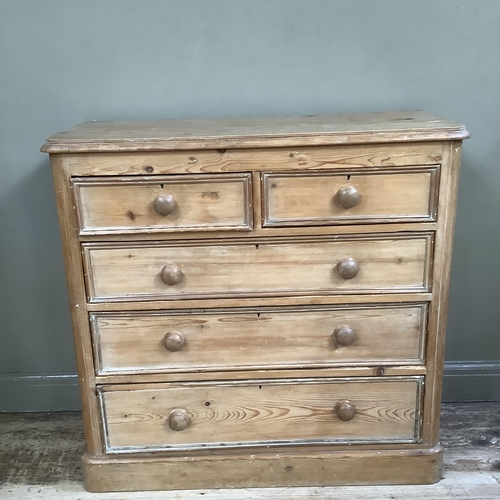 80 - A Victorian pine chest of short and three long graduated drawers with later turned handles and plint... 