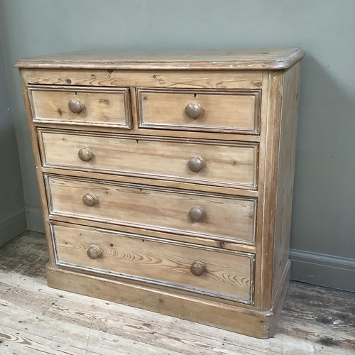 80 - A Victorian pine chest of short and three long graduated drawers with later turned handles and plint... 