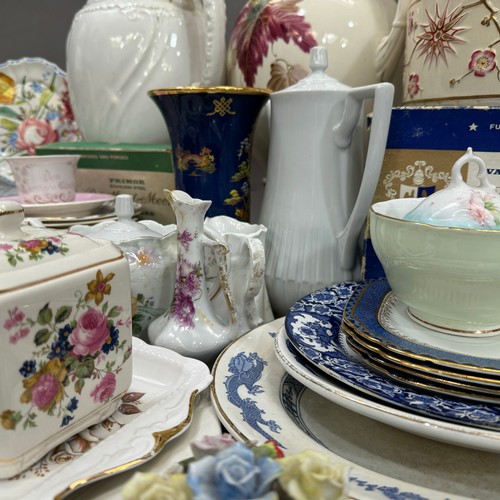 62 - A quantity of mixed ceramics including blue and white ware, toilet jugs, coffee pot, plates, saucers... 