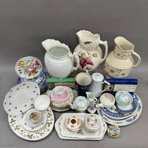 62 - A quantity of mixed ceramics including blue and white ware, toilet jugs, coffee pot, plates, saucers... 