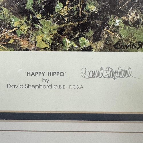 168 - By and after David Shepherd, Happy Hippo, colour print, signed in pencil no151/1500 to the margin, 2... 