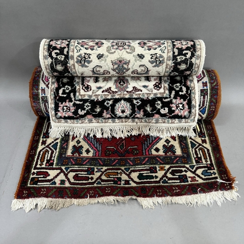 193 - A Turkish style runner, the red ground having three quatrefoil medallions within surround of stylise... 