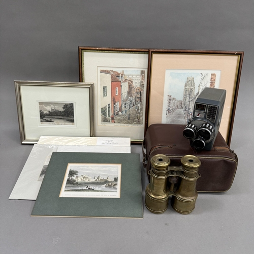 198 - A pair of 19th century brass cased binoculars together with a Lumicon 8 III cine camera in carry cas... 