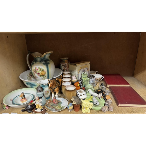 58 - An early 20th century toilet jug, bowl, beaker and soap dish, a Kermit the Frog soap dish, toothbrus... 