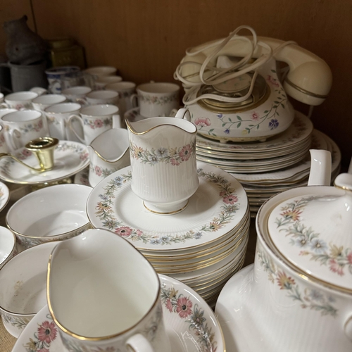 63 - Paragon china 'Belinda' dinner, tea and coffee service, blue and white ware, pewter tankards, cutler... 