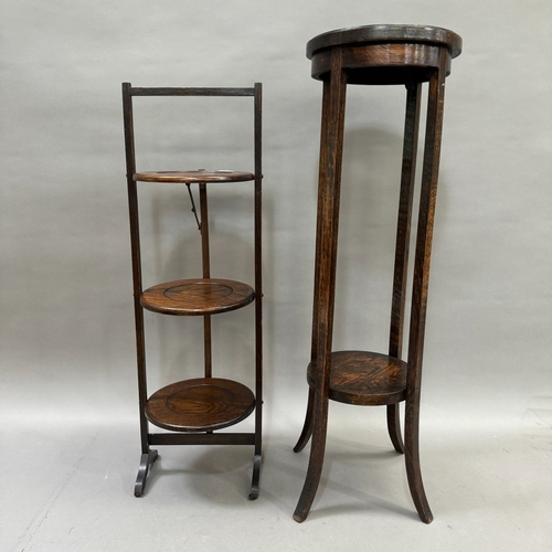 297 - Early 20th century three tier folding cake stand and a jardiniere stand of circular form