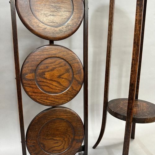 297 - Early 20th century three tier folding cake stand and a jardiniere stand of circular form