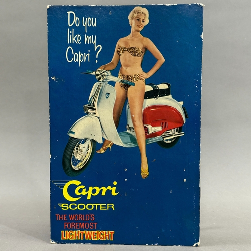 38 - A 1960s Capri scooter cardboard advertising, printed in colour with a bikini clad girl and scooter, ... 