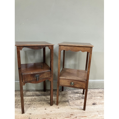 238 - Two 19th century converted wash stands of square outline each having replacement top, wavy apron, un... 