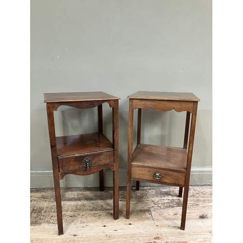 238 - Two 19th century converted wash stands of square outline each having replacement top, wavy apron, un... 