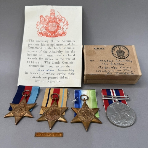 314 - WWII medals for Gordon Lumley along with list of awards for which he did not live to receive - namel... 