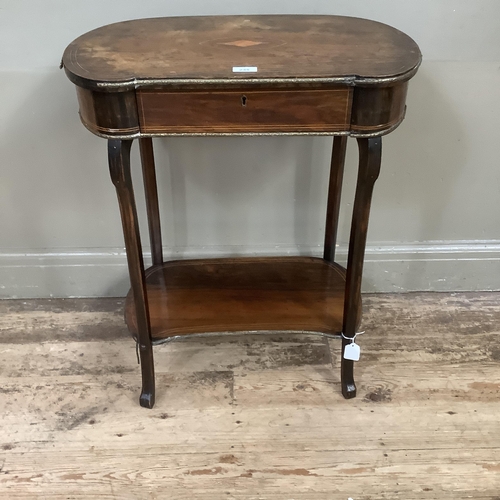 235 - A 19th century rosewood kidney shaped table inlaid with boxwood stringing having a drawer to the apr... 