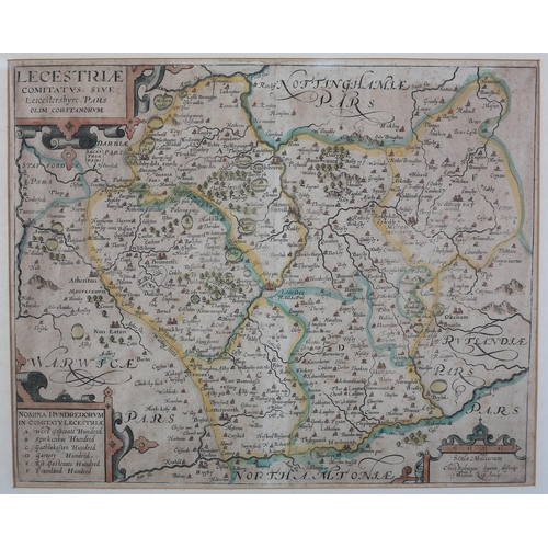 197 - CHRISTOPHER SAXTON (c.1540-c.1610) AND WILLIAM KIP (fl. 1585-1618), Lecestriae, hand tinted engraved... 