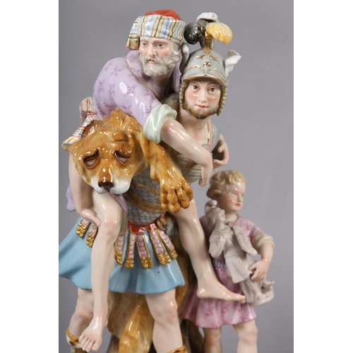 276 - A LATE 19TH CENTURY MEISSEN GROUP OF AENEAS FLEEING TROY, carrying his father Anchises on his back a... 