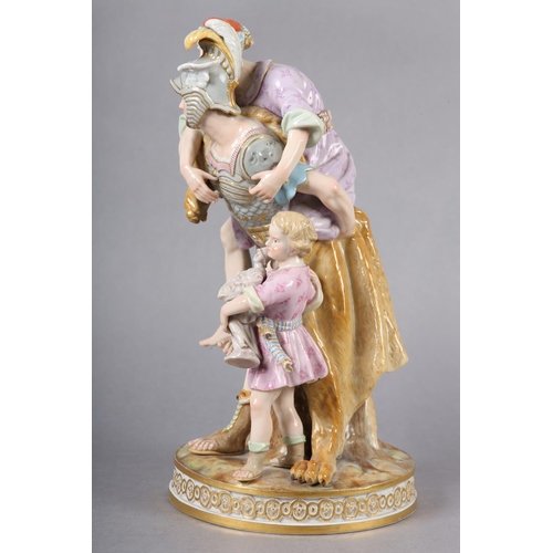 276 - A LATE 19TH CENTURY MEISSEN GROUP OF AENEAS FLEEING TROY, carrying his father Anchises on his back a... 