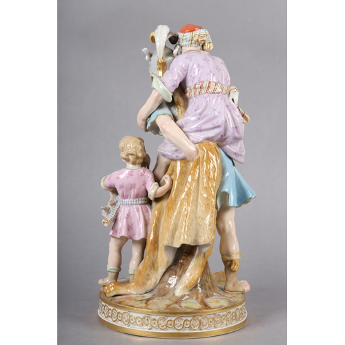 276 - A LATE 19TH CENTURY MEISSEN GROUP OF AENEAS FLEEING TROY, carrying his father Anchises on his back a... 