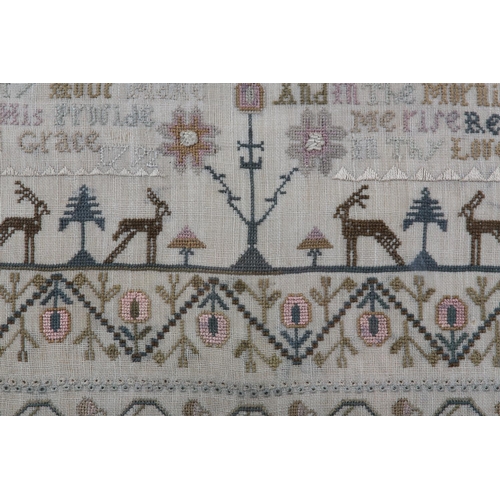 180 - AN 18TH CENTURY NEEDLEWORK SAMPLER, dated 1792 in three places, alpha-numeric with the addition of s... 