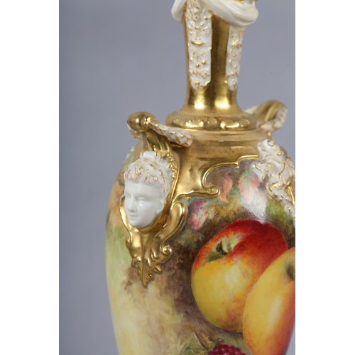 236 - A ROYAL WORCESTER PORCELAIN TWO-HANDLED VASE BY RICHARD SEBRIGHT, painted with apples, grapes and be... 