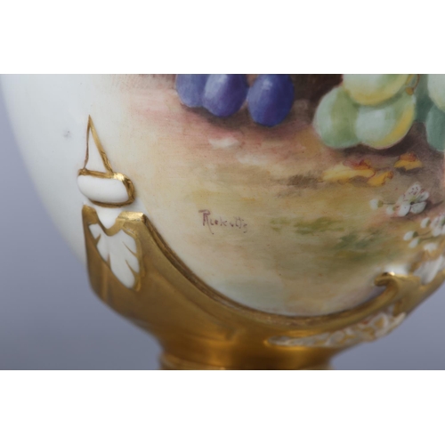 238 - A PAIR OF ROYAL WORCESTER PORCELAIN TWO-HANDLED VASES AND COVERS BY WILLIAM RICKETTS, the ovoid body... 