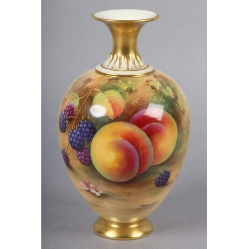 240 - A ROYAL WORCESTER PORCELAIN VASE BY A SHUCK, the ovoid body painted with peaches and blackberries ag... 