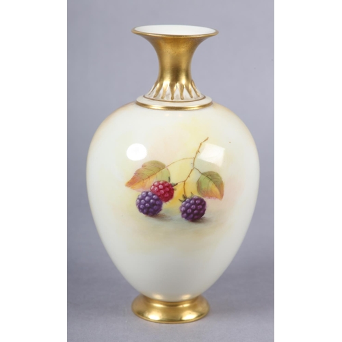 240 - A ROYAL WORCESTER PORCELAIN VASE BY A SHUCK, the ovoid body painted with peaches and blackberries ag... 