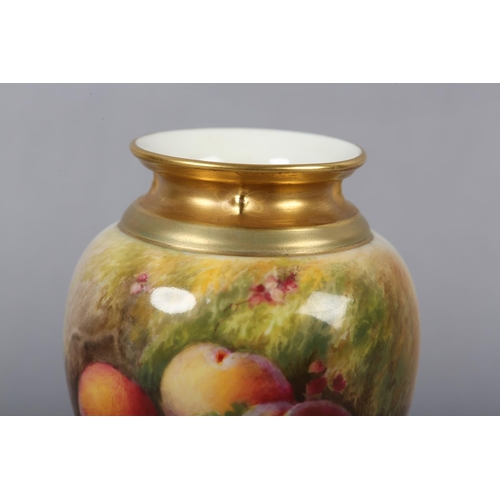 241 - A ROYAL WORCESTER PORCELAIN PEDESTAL VASE BY WILLIAM RICKETTS, painted with peaches, blueberries and... 