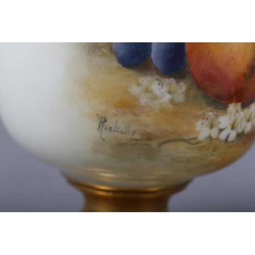 242 - A PAIR OF ROYAL WORCESTER PORCELAIN TWO-HANDLED VASES BY WILLIAM RICKETTS, the ovoid body painted wi... 