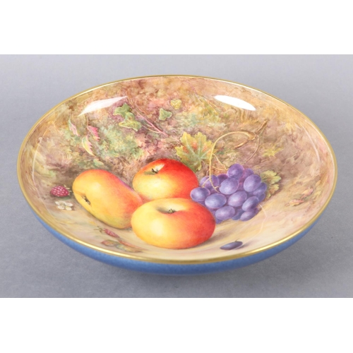 245 - A ROYAL WORCESTER PORCELAIN BOWL BY RICHARD SEBRIGHT, circular, internally painted with apples, grap... 