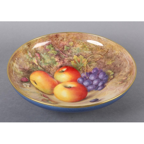 245 - A ROYAL WORCESTER PORCELAIN BOWL BY RICHARD SEBRIGHT, circular, internally painted with apples, grap... 