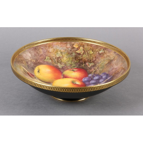 246 - A ROYAL WORCESTER PORCELAIN BOWL BY RICHARD SEBRIGHT, circular, internally painted with apples, grap... 