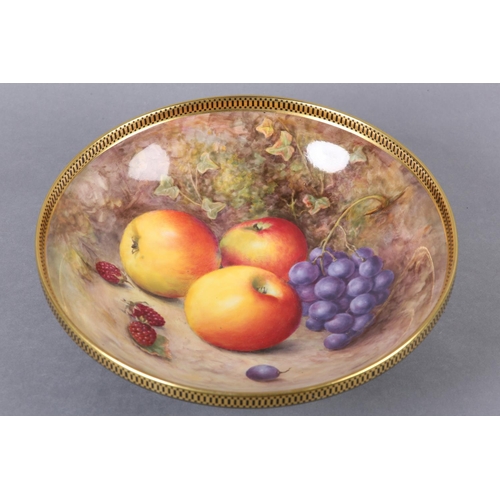 246 - A ROYAL WORCESTER PORCELAIN BOWL BY RICHARD SEBRIGHT, circular, internally painted with apples, grap... 