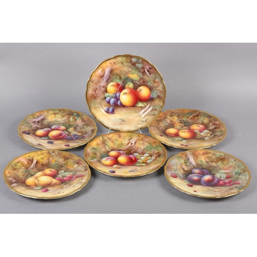 248 - A SET OF SIX ROYAL WORCESTER PORCELAIN CABINET PLATES BY HORACE H PRICE, of circular form with gilt ... 