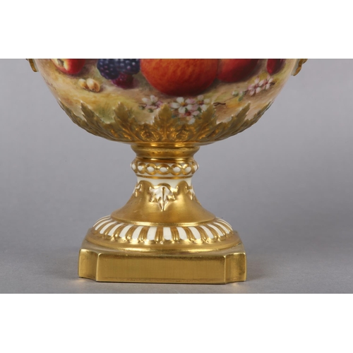 257 - A ROYAL WORCESTER PORCELAIN TWO-HANDLED PEDESTAL VASE AND DOMED COVER BY WILLIAM RICKETTS, the compr... 