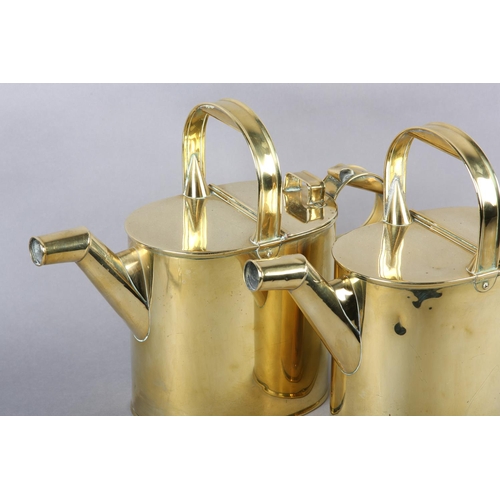 171 - A PAIR OF VICTORIAN BRASS HOT WATER CANS, strapwork handles, 31.5cm high