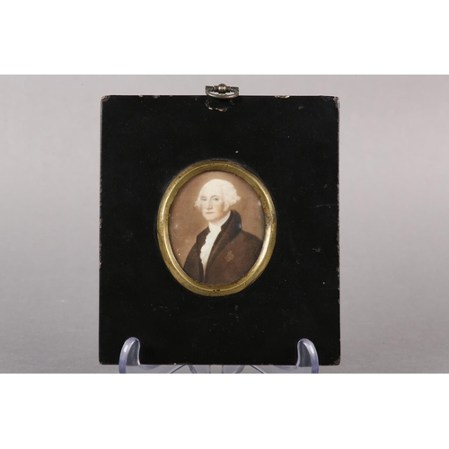 296 - PORTRAIT OF GEORGE WASHINGTON after Gilbert White, powdered wig, white cravat, brown jacket with hig... 