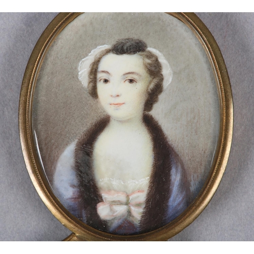 297 - LATE 18TH CENTURY PORTRAIT LADY HAMPDEN, c1820, half length, wearing a lace cap, fur trimmed blue go... 