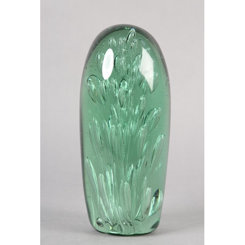 211 - A 19TH CENTURY GREEN GLASS DUMP with bubble inclusions, 17.5cm high