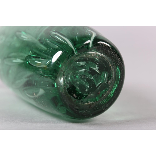 211 - A 19TH CENTURY GREEN GLASS DUMP with bubble inclusions, 17.5cm high